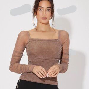 Privé Mesh Panel Ruched Glitter Date Night Tops